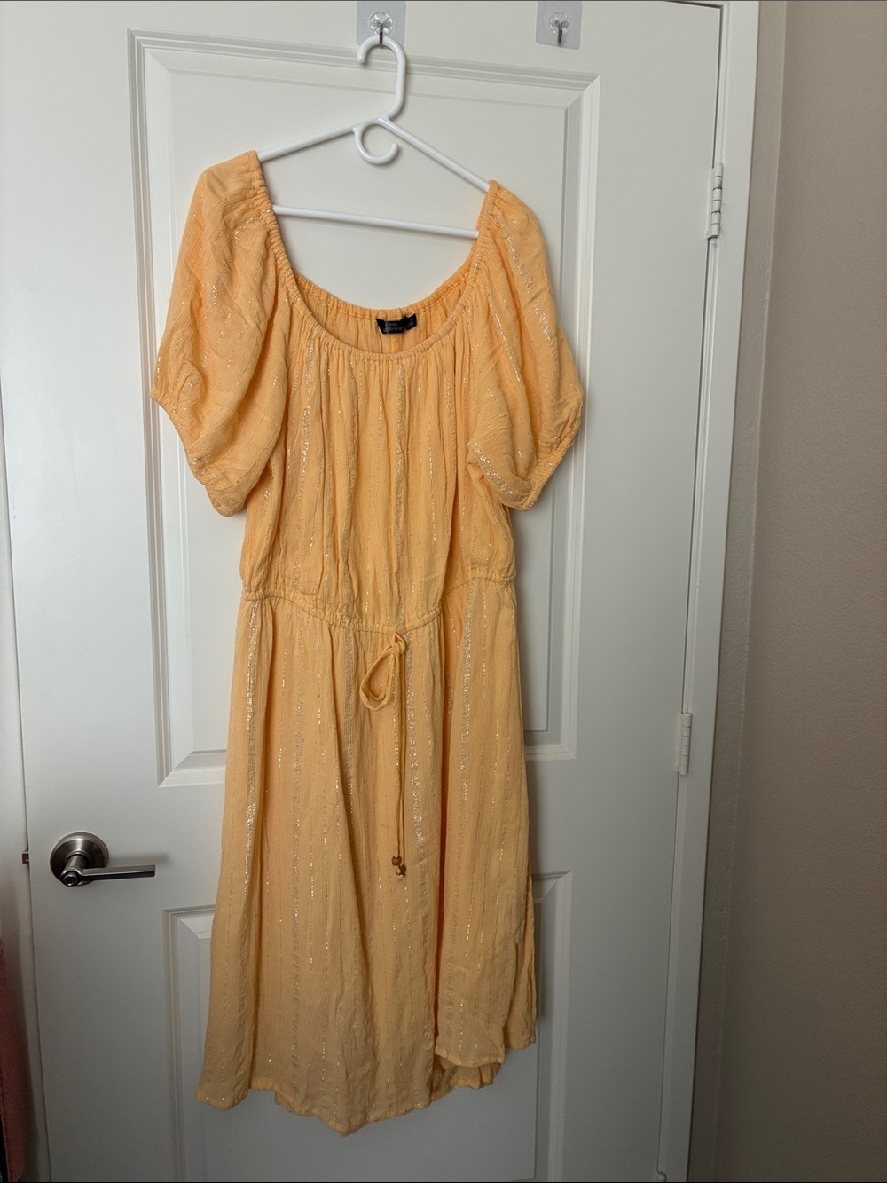 Yellow Mlle Gabrielle Metallica Gauze Off Shoulder Boho Peasant Dress 3X